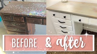 DIY DESK REDO Before and AfterFarmhouse Makeup Vanity 2018 [upl. by Azilanna870]