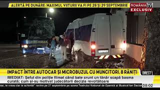 Impact intre autocar si un microbuz cu muncitori Sunt opt victime [upl. by Nannek781]