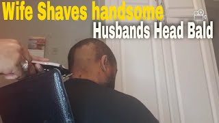 Wife Shave  handsome Husband head bald  under his lip  beard and trims mustache [upl. by Ralina]