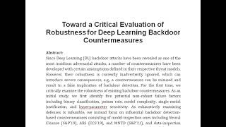 Toward a Critical Evaluation of Robustness for Deep Learning Backdoor Countermeasures [upl. by Risser]