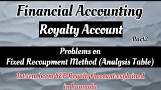 Royalty Account in kannadaProblem under Fixed Recoupment method Analysis Table in kannada [upl. by Joris930]