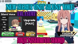 New Secret Unit Silent Voice Nishimiya Shoko Showcase  Roblox All Star Tower Defense [upl. by Edras363]