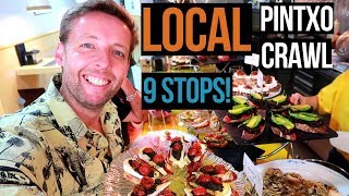 EPIC Local San Sebastian Pintxo Crawl 9 stops [upl. by Ahidam714]