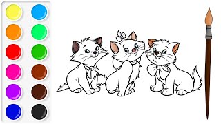 Coloring Fun with The Aristocats Trio Marie Berlioz and Toulouse [upl. by Rafaelle390]