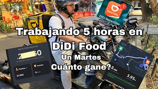 Trabajando 5 HORAS en DiDi food un MARTES en la noche Cuánto gane 🇨🇴🛵🍕🍔 [upl. by Yentrac]