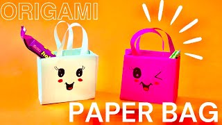 How to make Paper Bags with handles Origami Paper Bag [upl. by Hollis]