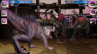 Scorpios Rex Gen 2 vs 2 Scorpios Rex Fight in Jurassic World the Game [upl. by Adalard690]