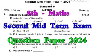 8th Maths 2nd mid term question paper 2024  8th Maths Second mid term question paper 2024 [upl. by Marienthal]