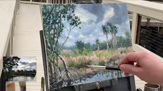 Plein air painting a park in quotREALTIMEquot on an overcast day followed by touchups in the studio [upl. by Imuy]