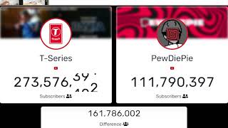 t series 😃😀vs😃😀 pewdiepie Subscribe count on youtube video 📹 live top100 subcount livestream [upl. by Eirrehs]