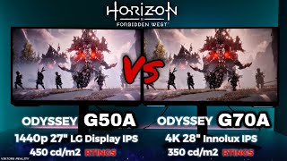 Samsung Odyssey G50A Vs G70A LG Display Vs Innolux IPS Horizon Forbidden West Playstation 5 [upl. by Latimore950]