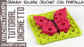 Ti mostro come fare un quadrato alluncinetto con una farfalla al centro  Crochet Tutorial [upl. by Inasah]