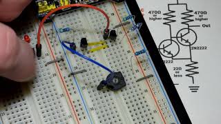 Transistor circuit 9 Schmitt Trigger 2N2222 NPN Bipolar Junction Transistors BJTs trimpot [upl. by Siddra]