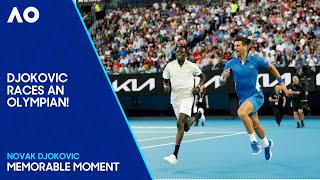 Novak Djokovic Races Against Olympic Runner  Australian Open 2024 [upl. by Imoyn]