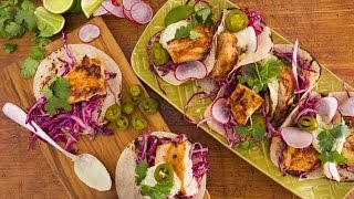 Chipotle Grilled Fish Tacos with TequilaLime Slaw and Avocado Crema [upl. by Gorey909]