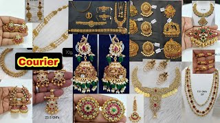 Silver based gold jewelleryEarringsneck setharamsjadalu vaddanamsKundhanCZgold platedBsmart [upl. by Langer]