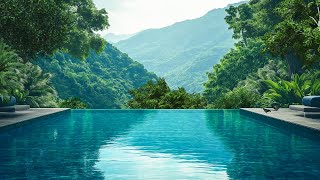 Relax By Luxury Resort with Swimming Pool Ambience  Birdsong Water Sounds for Sleep Relax Study [upl. by Ibrik692]