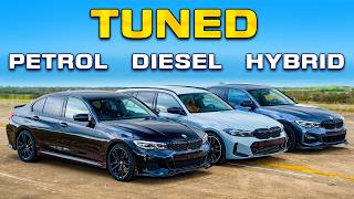 Tuned BMW M340i v M340d v 330e DRAG RACE [upl. by Eileek]