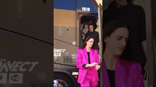 Caitlin Clark gets off the bus at Vegas arena in hot pink [upl. by Caitrin]