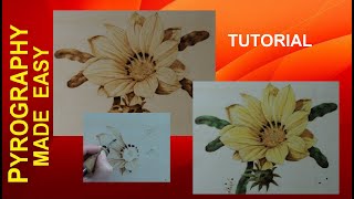 Wood Burning for Beginners  Gazania Flower  pyrography tutorial plus adding color [upl. by Jaclyn]