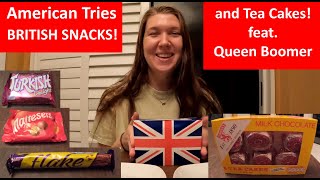 American Tries British Snacks and Tunnocks Tea Cakes for the First Time [upl. by Platas]