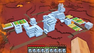 I found this ICE VILLAGE in NETHER WORLD in Minecraft  Lava Ice Water Village Base Challenge [upl. by Neerroc]