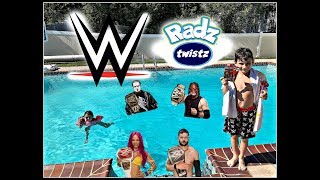 WWE Radz Twistz POOL CHALLENGE Diving for Toys amp Candy WWE Blind Bags [upl. by Dnomso457]