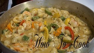 HOW TO MAKE JAMAICAN STYLE RASTA PASTA WITH COCONUT MILK amp SEAFOOD RECIPE 2017 [upl. by Lesnah]