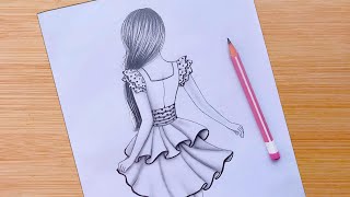 How to draw a girl with beautiful dress for beginners  Drawing Tutorial  كيفية رسم فتاة [upl. by Ajile]