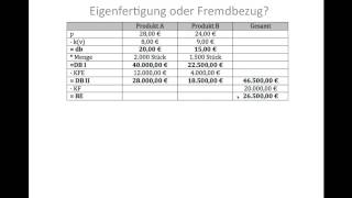 Eigenfertigung oder Fremdbezug BWR Teilkostenrechnung Deckungsbeitragsrechnung FOS  BOS [upl. by Lien]