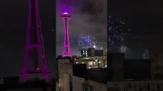 Seattle Drone and fireworks show 2024 from the Space Needle Happy New Year 2024 [upl. by Mchail]