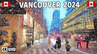 🇨🇦 【4K】❄️❄️❄️ EXTREME SNOWFALL in Canada Downtown Vancouver BC Canada 2024 [upl. by Enimrej867]