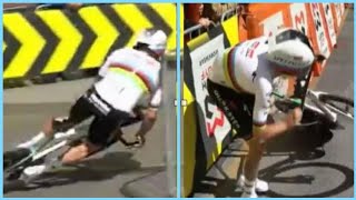 🚴‍♂️😱 Remco Evenepoel CRASHES Hard First Corner DISASTER at Itzulia Basque Country TT [upl. by Stepha341]