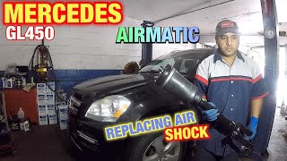 How to replace front Air shock on Mercades benz GL450 AirMatic  Air Pump Fuse [upl. by Ahsakat]