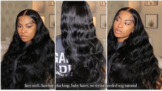 NO STYLIST NEEDED Most Natural Brazilian Body Wave Easy Lace Frontal Install ftWiggins Hair [upl. by Yellek]