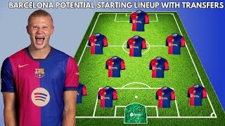 BARCELONA POTENTIAL STARTING LINEUP WITH TRANSFERS  TRANSFER RUMOURS 20242025 [upl. by Imarej]