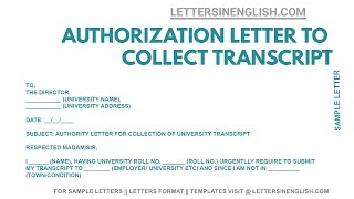 Authorization Letter To Collect Transcript From College  Authorization Letter to Collect Transcript [upl. by Akimak]