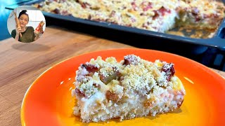 Rhabarber Blechkuchen  Rhabarberkuchen mit Streusel amp Pudding vom Blech [upl. by Rayburn]