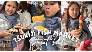 Tsukiji Fish Market 2023  Jajan Grill Oyster King Crab Tamagoyaki amp Tanghulu amp Mochi Strawberry [upl. by Llerdnod]