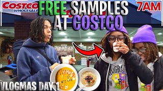 VLOGMAS DAY 1 5 WEIRD FREE Samples We Tried at COSTCO [upl. by Ponzo]