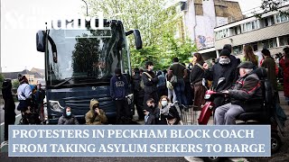 Refugees are welcome here Protesters in Peckham block coach from taking asylum seekers to barge [upl. by Autry]