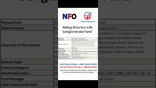 Aditya Birla Sun Life Conglomerate Fund NFO  New NFO Alert [upl. by Anelrats]