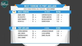 SACA Premier Cricket  West End Mens 1st Grade Div One  SF2  West Torrens v Port Adelaide  Day 2 [upl. by Ferneau]