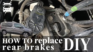 HOW TO replace or clean REAR BRAKE pads and discs on Peugeot Rifter Citroen Berlingo III and more [upl. by Olnee]