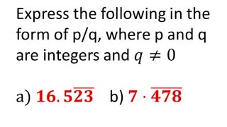 Express 16523 bar in pq form  Express 7478 bar in pq form  Express rational number in pq form [upl. by Niran659]