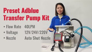 DC12VDC22V AC220V 40LPM Preset Adblue Pump KIt with Auto Shut Off Adblue Nozzle [upl. by Negam541]