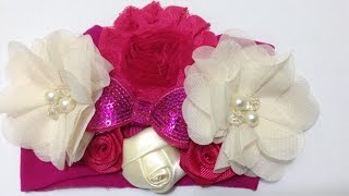 Tiara de flores rosa y beich VIDEO No 285 [upl. by Llyrad]