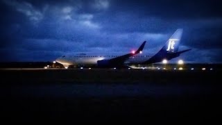 Night plane spotting  Boeing 7378AL Jettime Landing Oulu Airport [upl. by Lose]