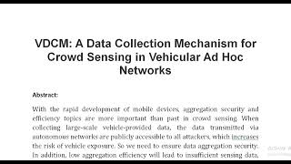 VDCM A Data Collection Mechanism for Crowd Sensing in Vehicular Ad Hoc Networks [upl. by Leblanc463]