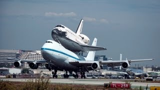 NASA Boeing 747123 N905NA with Space Shuttle Endeavor at LAX [upl. by Nanahs351]